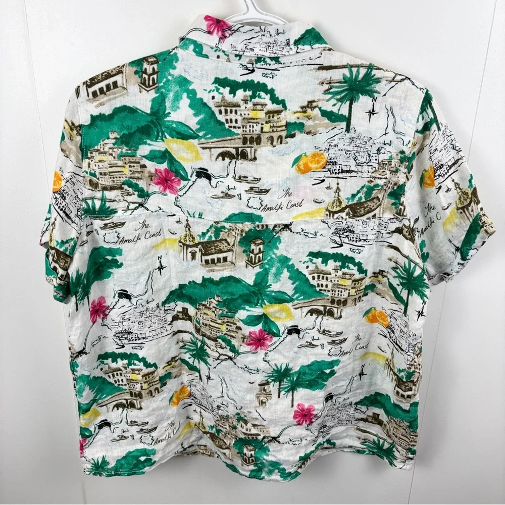 Cynthia Rowley Linen Amalfi Coast Boxy Short Sleeve Blouse Top M Italy Graphic - Picture 3 of 7